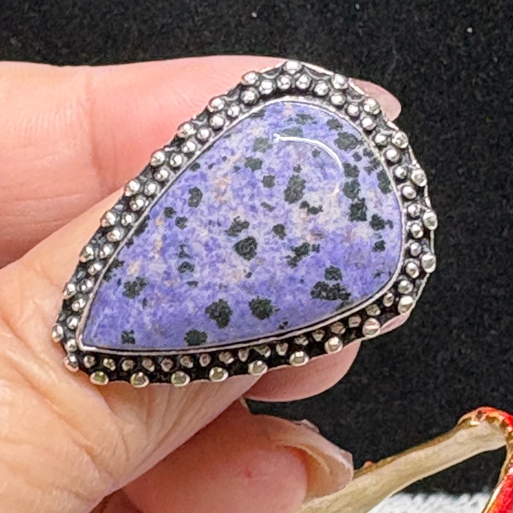 Elegant Purple Dalmatian Jasper sterling silver Stone Ring